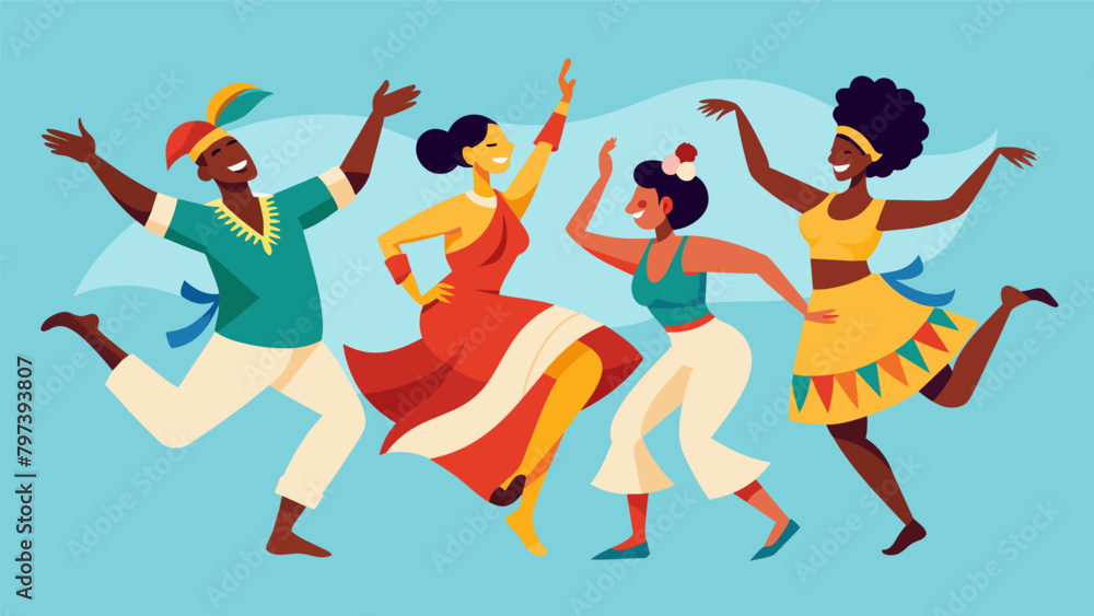 The fusion of different styles of dance from African to Latin and Asian in a powerful Multicultural Unity Dance performance showcasing the beauty of. Vector illustration