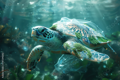 A turtle swimming in the ocean. Created with Ai