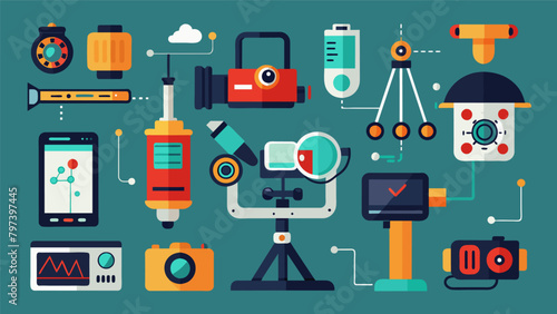 An array of specialized equipment including cameras sensors and motion trackers are utilized to gather precise measurements and analysis in the
