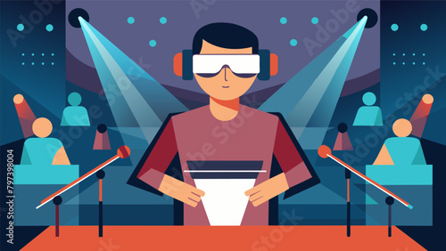 In a concert hall a blind music lover experiences a live performance through a device that uses vibrations to convey the nuances and emotions of the.