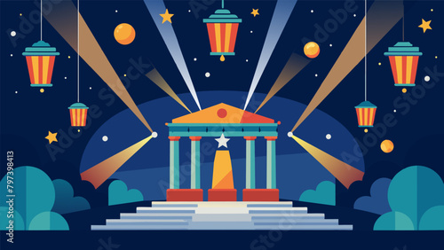 The tour concludes with a grand finale as lanterns light up the night sky in a grand display symbolizing the triumph of American independence.. Vector illustration