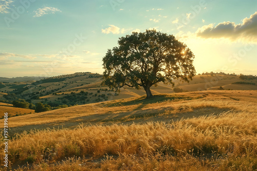 Solitary Tree in Golden Hour Countryside
