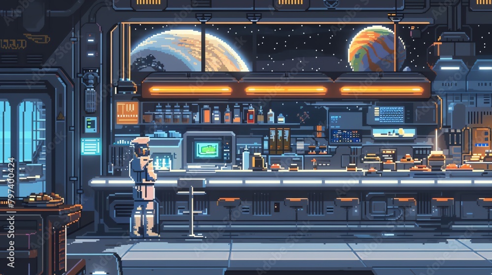 Incorporate elements of pixel art into a dynamic portrayal of Culinary ...