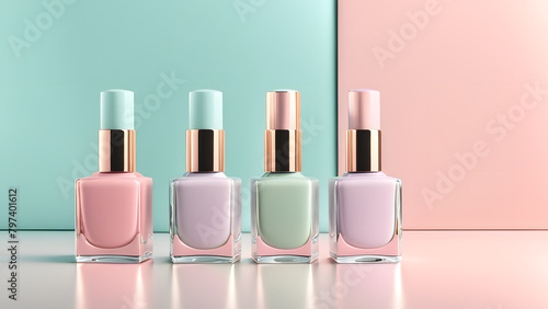 Four bottles of nail polish are lined up on a table © Jati