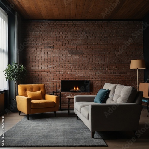 Cozy Living Room Interior Mockup Warm Tones & Leather Sofa