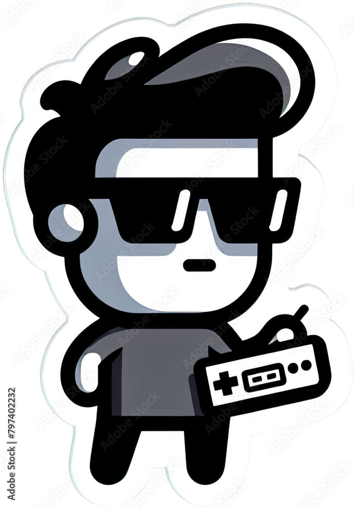 Eine minimalistische coole Vektor-Comicfigur als Sticker Eine minimalistische coole Vektor-Comicfigur als Sticker