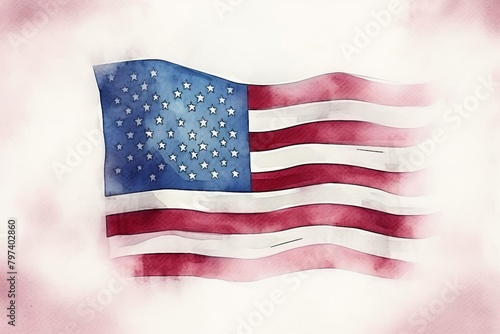 Fourth of July, American flag, watercolor photo