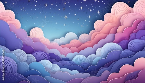 A heavenly sky full with etherial, misty fluffy clouds with sparkles. Clear, bright blues, purples, pinks Ai Generate