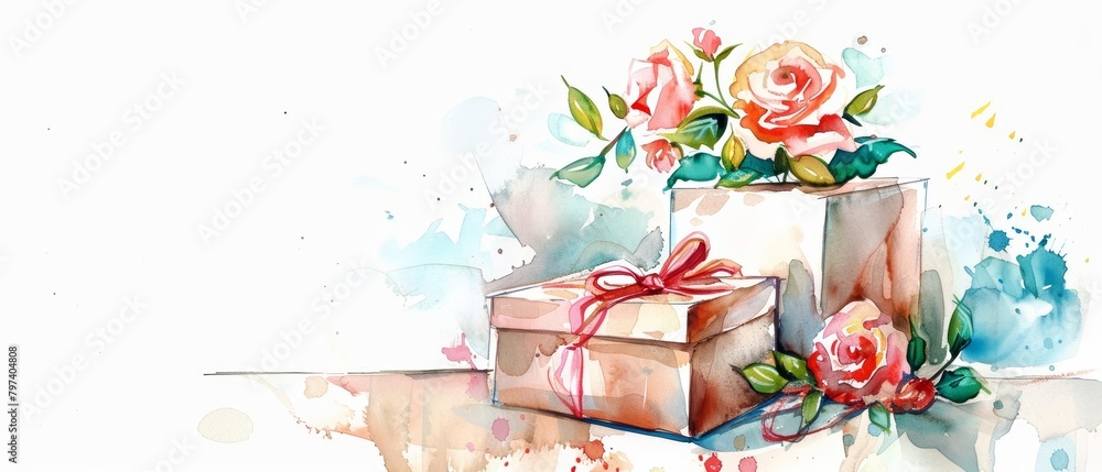 A watercolor painting of a bouquet of tulips in a brown paper bag A watercolor painting of a bouquet of tulips in a brown paper bag