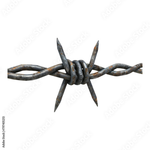 Barbed wire for security and barrier isolated on transparent background
