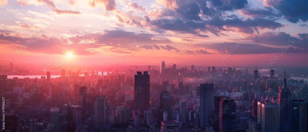 Fototapeta premium The skyline at sunset offers a breathtaking spectacle