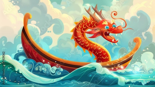 Cartoon dragon boat background 