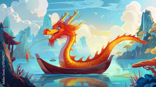 Cartoon dragon boat background  © MOUISITON