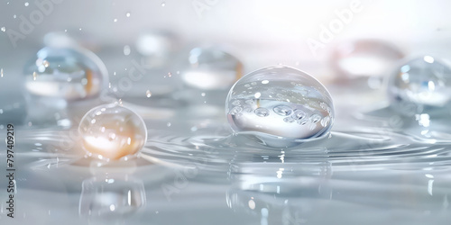 water drops and bubbles  Collagen Skin Serum and Vitamin   bubbles in water  for beauty skin care cosmetics  spa products abstract oil bubbles or face serum background. Oil and water bubbles . 