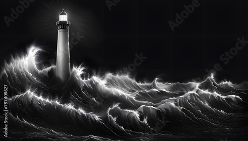 Waves hitting a lighthouse in Scotland. photo