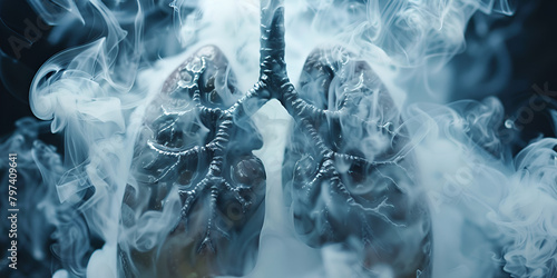 Smoke shrouds the lungs, illustrating the dangers of smoking on respiratory health. photo