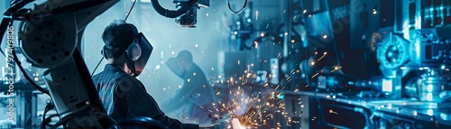 welder working on an automotive part in a factory photo