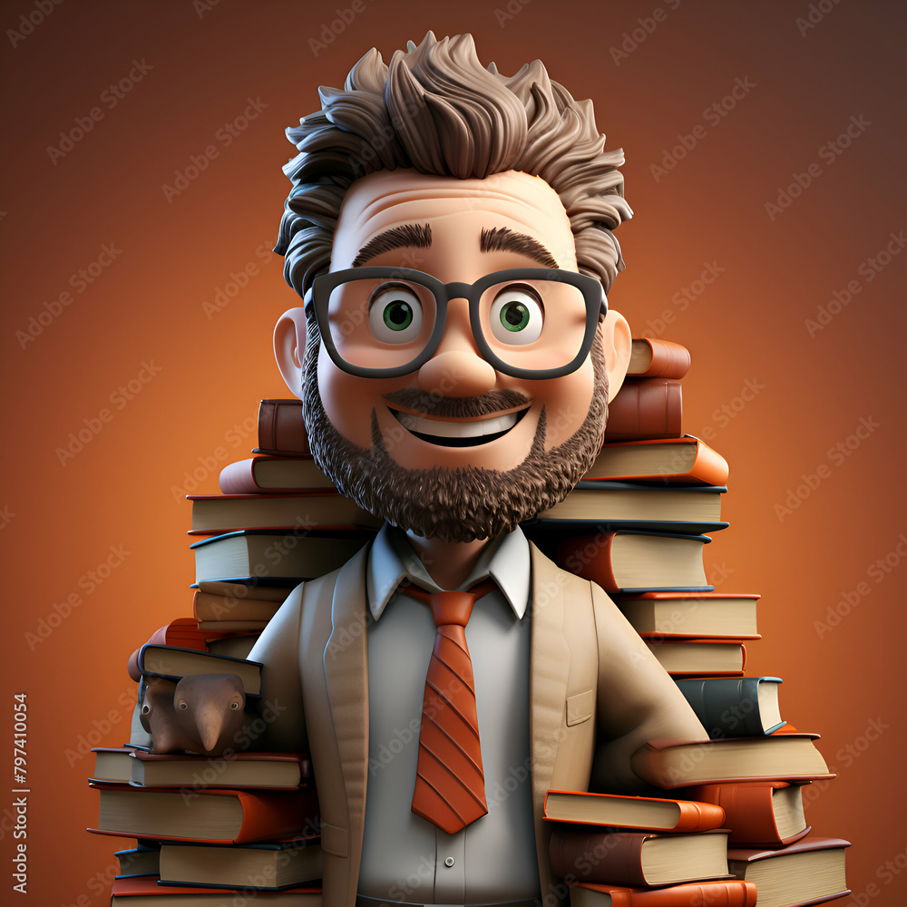 Businessman with a lot of books 3D Rendered illustration Businessman with a lot of books 3D Rendered illustration