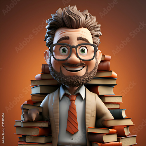Businessman with a lot of books   3D Rendered illustration
