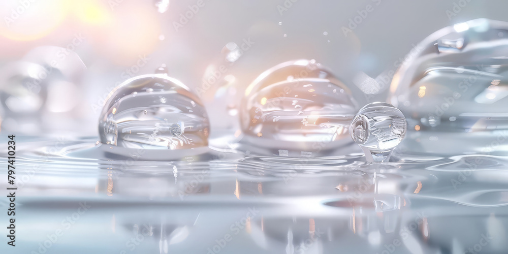 water drops and bubbles,,Collagen Skin Serum and Vitamin , bubbles in water, for beauty skin care cosmetics, spa products,abstract oil bubbles or face serum background. Oil and water bubbles .
