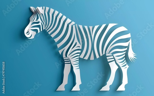 Paper cut Zebra icon isolated on blue background. Paper art style. Vector Illustration