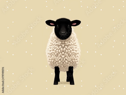 Polkadot wool sheep, monochrome, simple design , illustration