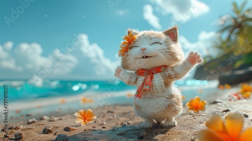 cat on a beach Cat Tropical Serenade A Quintet of Feline Mirth photo