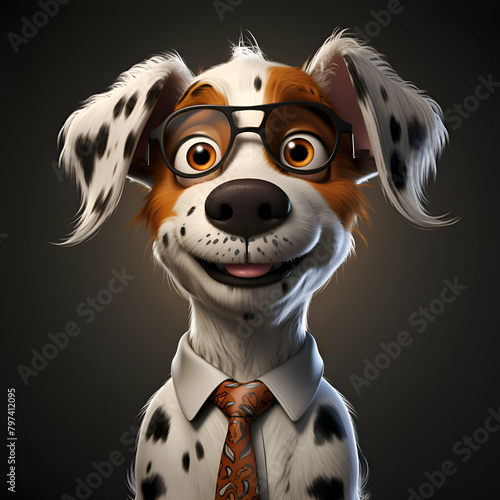 Funny dog with glasses and tie on a black background   3d render