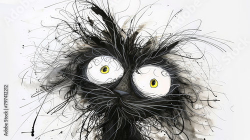 Whimsical Chaos  Funny Frazzled Ink Cartoon Cat. Generative AI