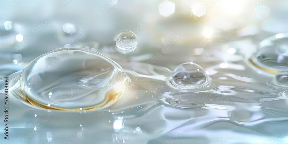water drops and bubbles,,Collagen Skin Serum and Vitamin , bubbles in water, for beauty skin care cosmetics, spa products,abstract oil bubbles or face serum background. Oil and water bubbles .
