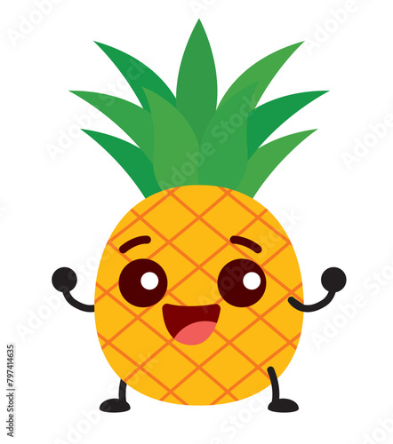 Cute happy energetic pineapple fruit cartoon character illustration vector mascot © charactoon