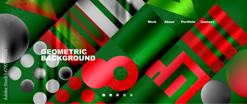 A vibrant background featuring a pattern of green and red circles and lines. The closeup, macro photography image showcases a terrestrial plant petal in carmine and magenta hues