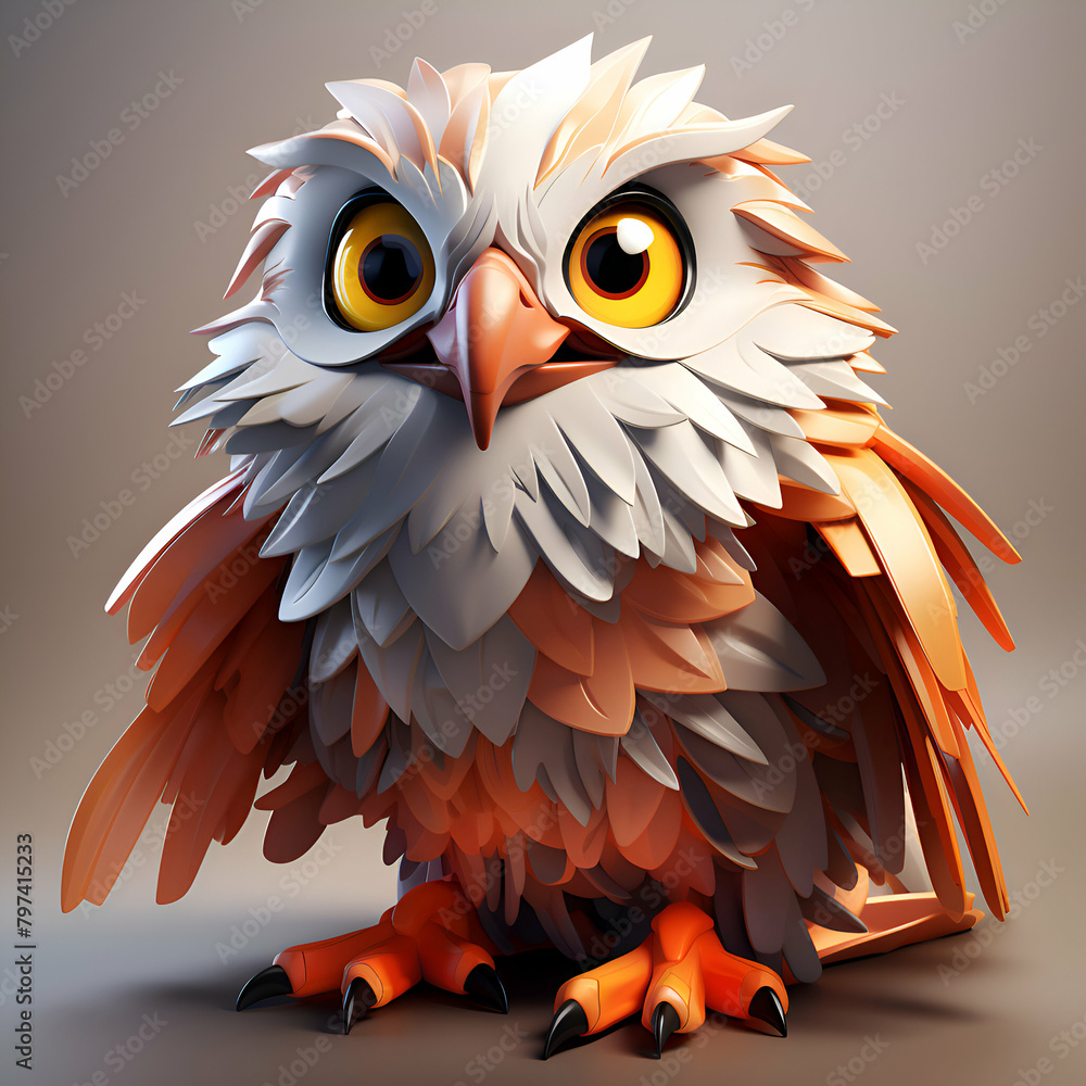 Obraz premium Cute owl with big eyes. 3d illustration. square format