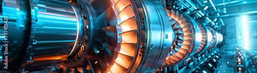 The image shows a close-up of the turbine blades of a jet engine. photo