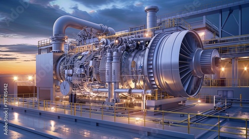 The image shows a gas turbine power plant. photo
