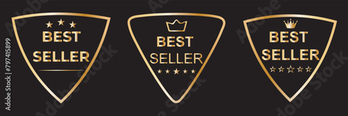 Sticker best seller set isolated premium quality in gold and red color perfect for mark best seller product photo