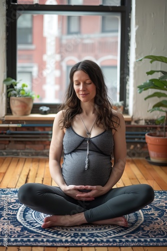 Expecting mother finding wellness and strength through prenatal yoga and exercise