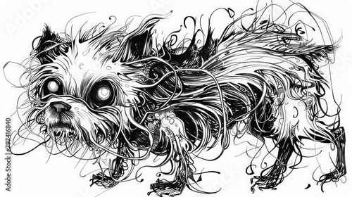 Wallpaper Mural Whimsical Canine Chaos: Frazzled Ink Cartoon Dog. Generative AI Torontodigital.ca