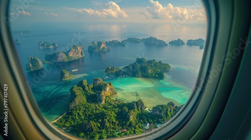 amzing island thailand, seen from the window of Airplane photo