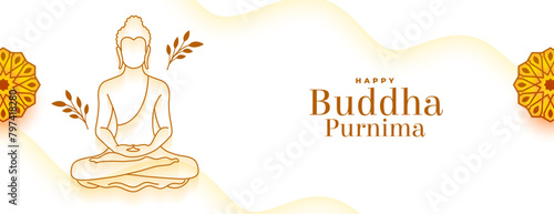 line art gautama buddha purnima religious banner design