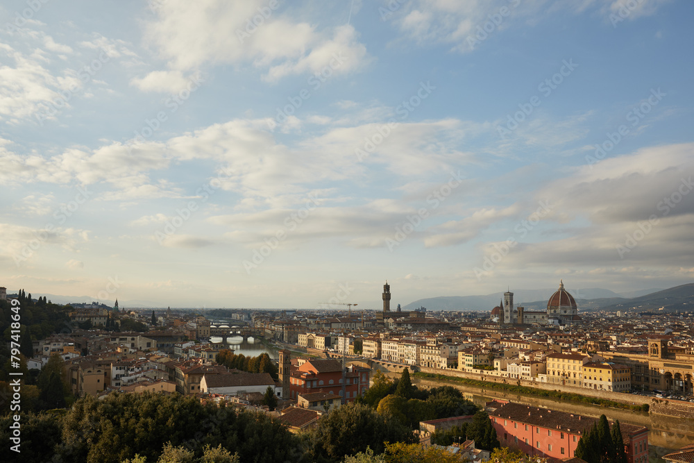 Iconic Florence skyline at sunset over Arno River