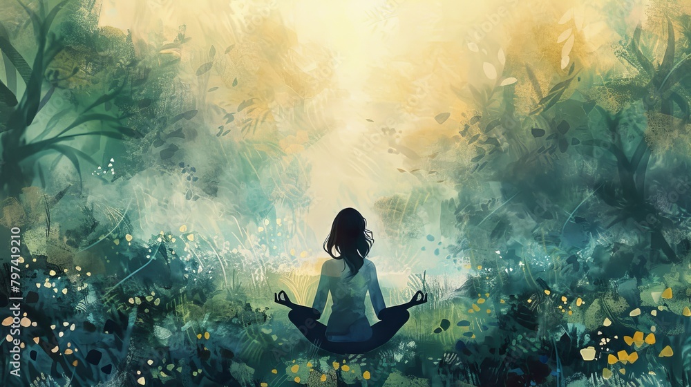 A woman person meditating in nature
