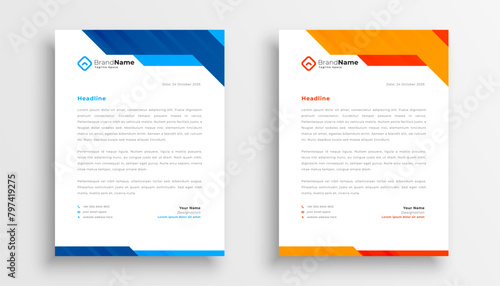 blue and orange color corporate letterhead template in set