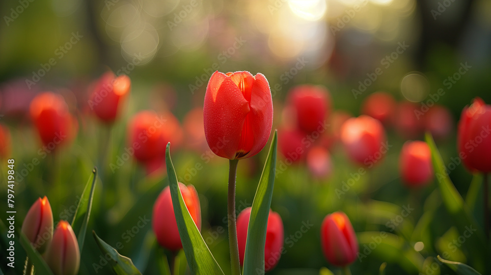Fototapeta premium red tulips in spring