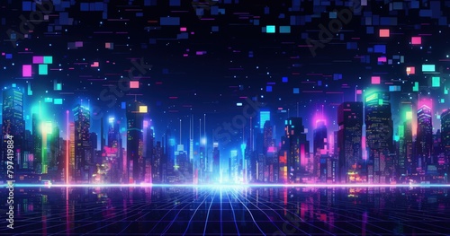 retro-futurism urban night scene background
