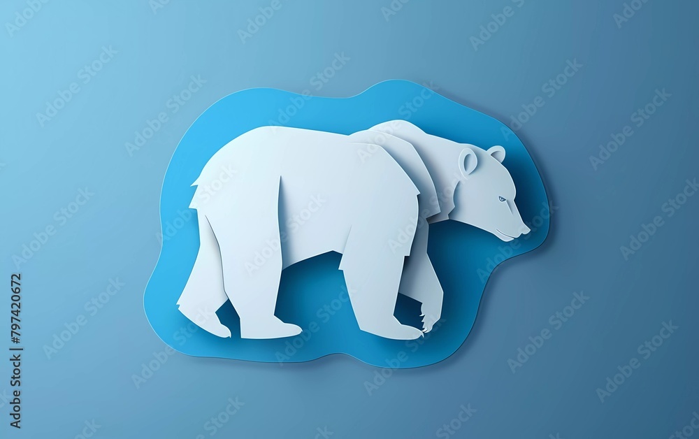 Paper cut Bear icon isolated on blue background. Paper art style. Vector Illustration Paper cut Bear icon isolated on blue background. Paper art style. Vector Illustration