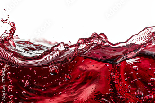 Dynamic splash of red wine, captured in isolation against a white background photo