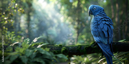 A Blue Jay Sitting In The Green Forest, Wild animal beautiful colors in the nature bird fly,
 photo