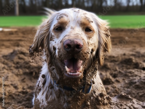 Happy Golden Retriever Dog Dirty In The Mud photo