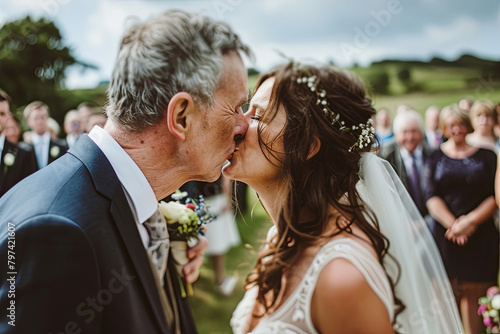Authentic, unposed photographs capturing guests' emotional responses during significant moments at a wedding, such as the exchange of vows or the couple's first kiss as newlyweds: photo